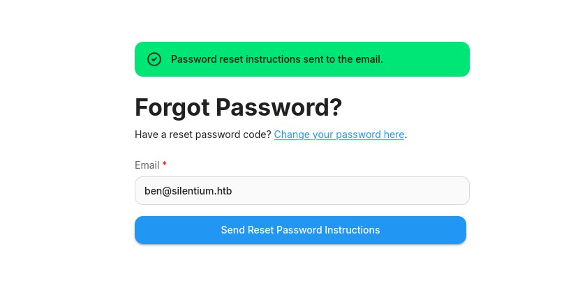 Successfully sent reset password instructions via email for the ben account